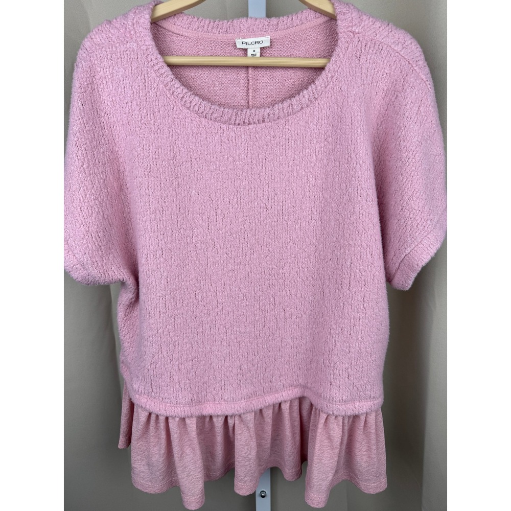 Pilcro Anthropologie‎ Pink Ruffle Hem Top Cottagecore Coquette Soft Girl Medium